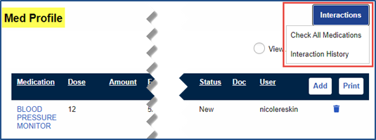 Patient Med Profile Page Interactions Button Check All Medications and Interaction History Patient Med Profile Page Interactions Button Check All Medications and Interaction History