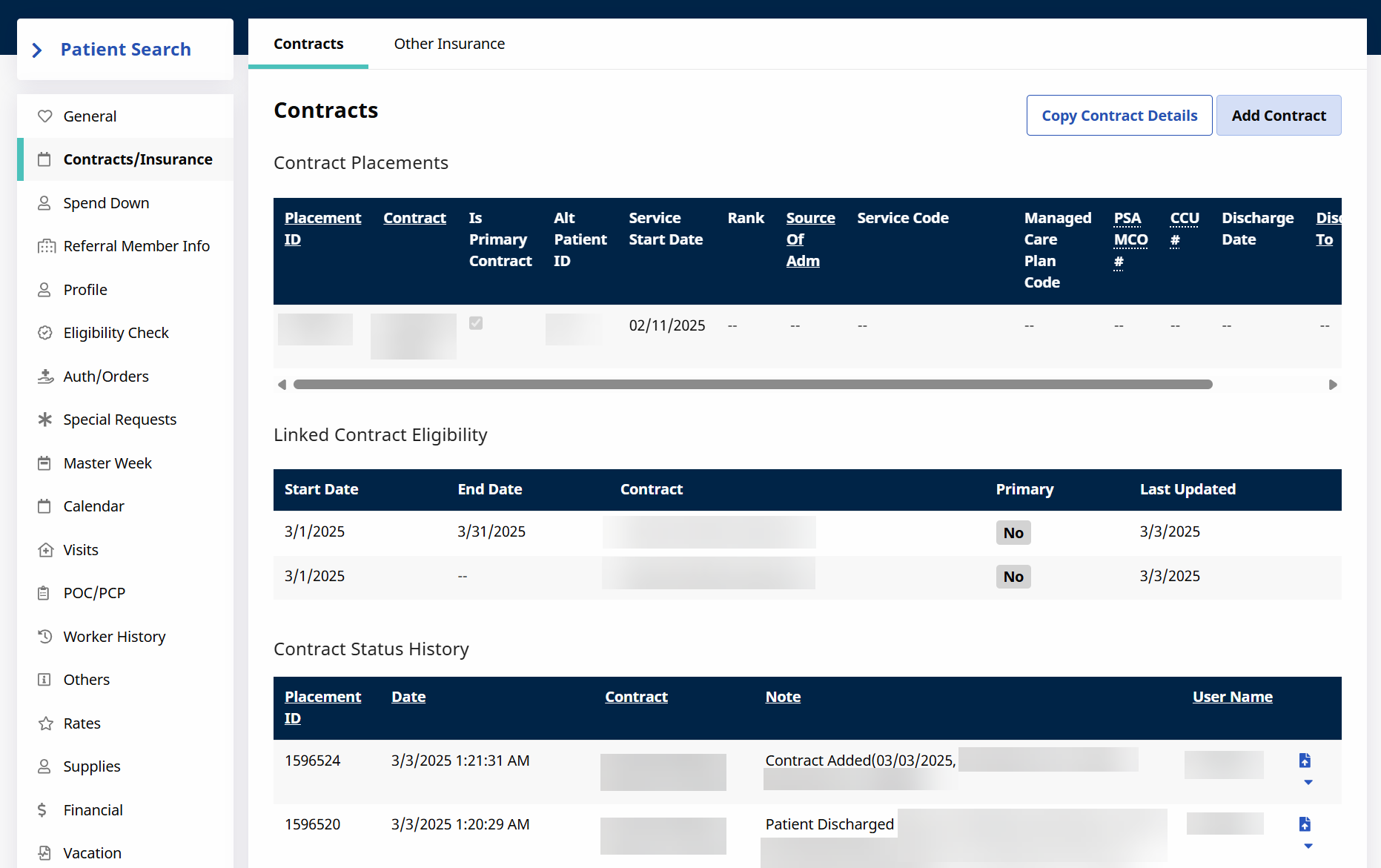 Patient Profile Contracts Page Patient Profile Contracts Page