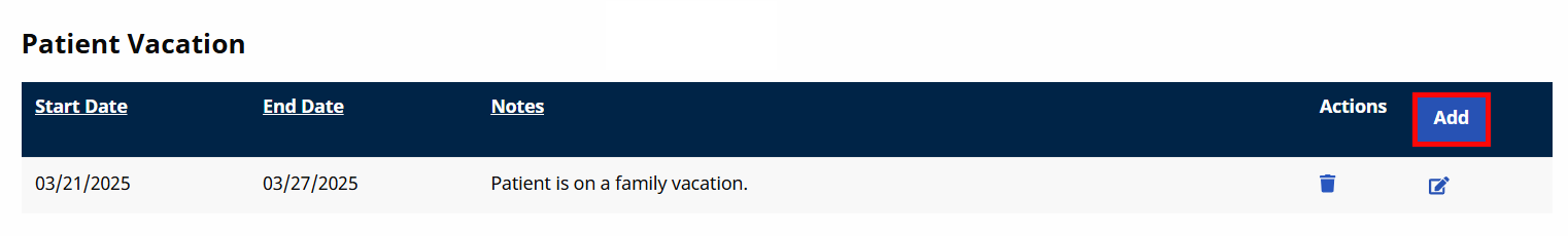 Patient Profile Vacation Page Patient Profile Vacation Page