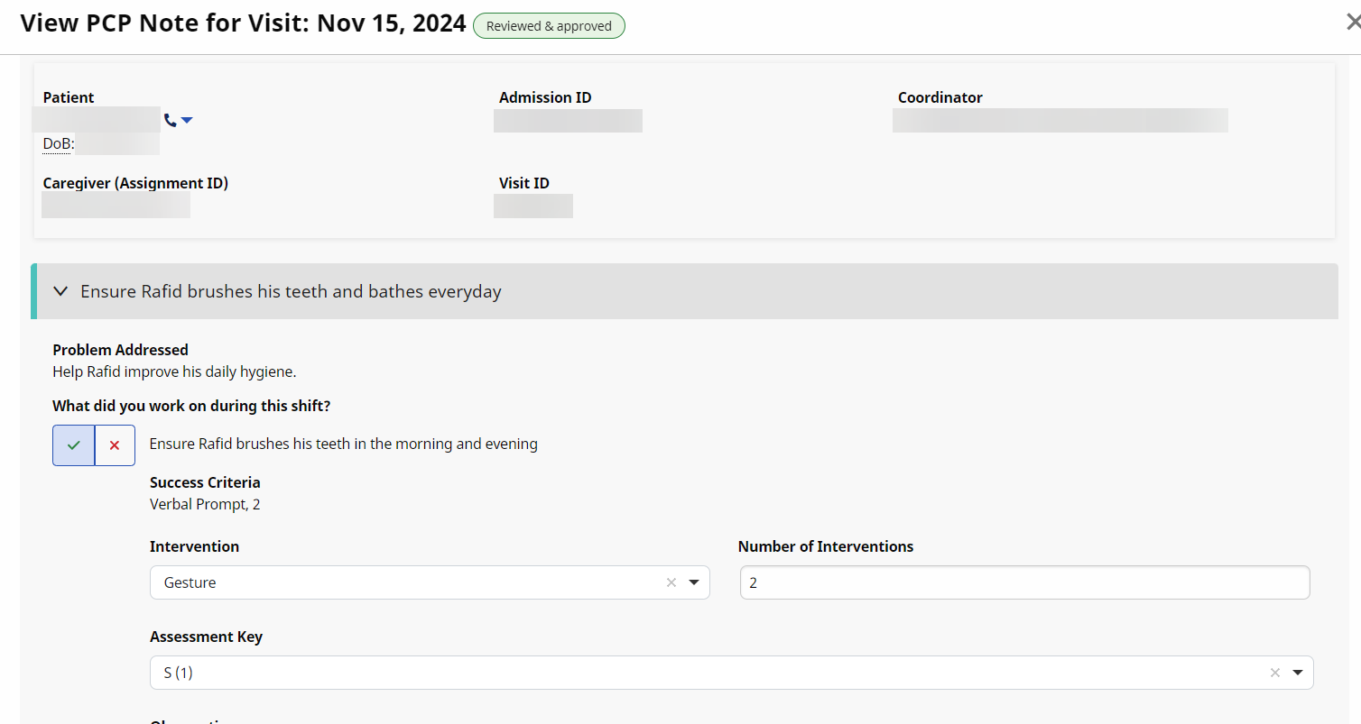 Visit PCP Note Visit PCP Note