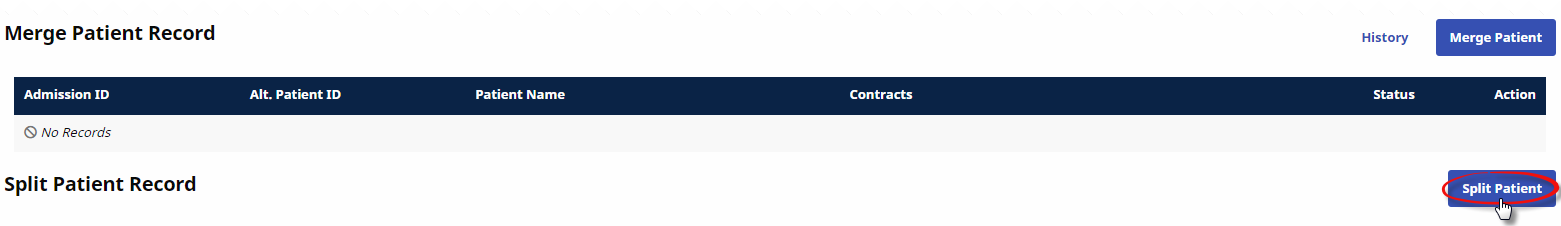 Split Patient Section and Button Split Patient Section and Button