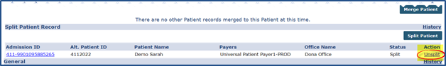 Unsplit Patient Record Link Unsplit Patient Record Link