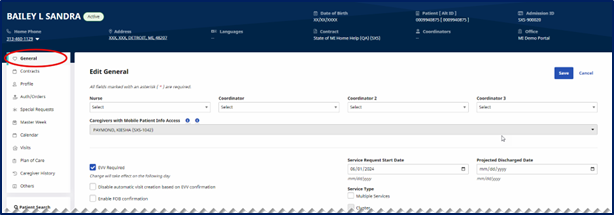 Beneficiary EVV Settings General Page Beneficiary EVV Settings General Page