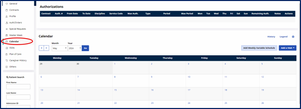 Beneficiary EVV Settings Calendar Page Beneficiary EVV Settings Calendar Page