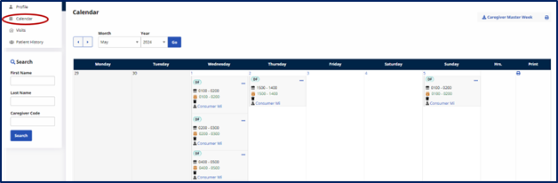 Individual Provider Calendar Page Individual Provider Calendar Page