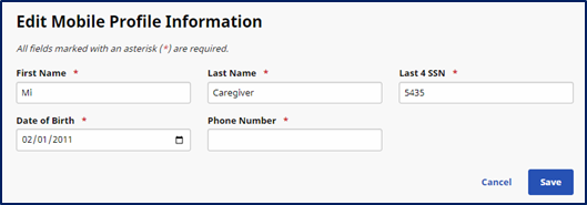 Edit Mobile Profile Information Edit Mobile Profile Information