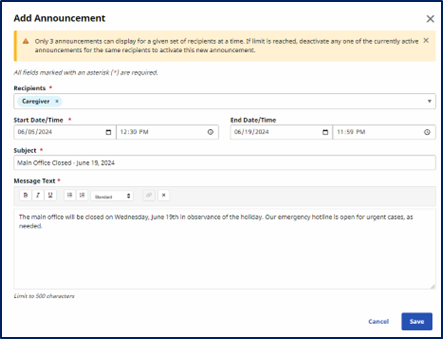 Add Announcement Add Announcement