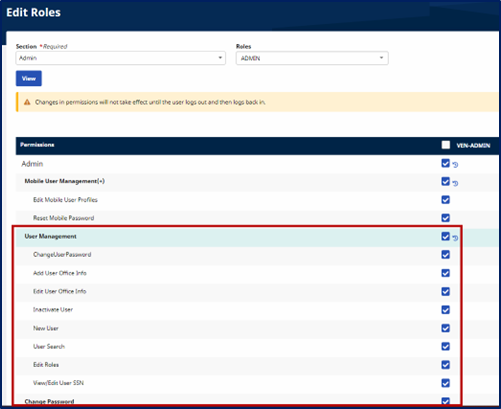 User Management Edit Roles User Management Edit Roles