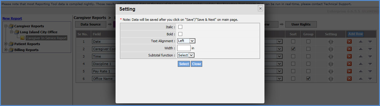 Field Setting Field Setting