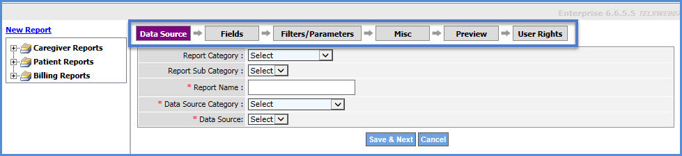 Reporting Tool User Interface