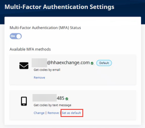 MFA Settings Page MFA Settings Page