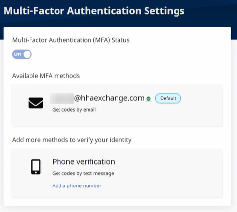 MFA Settings Page MFA Settings Page