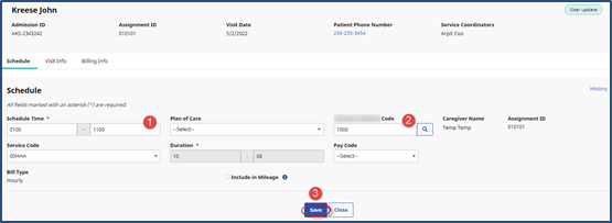 Schedule Tab - Edit Visit Schedule Tab - Edit Visit