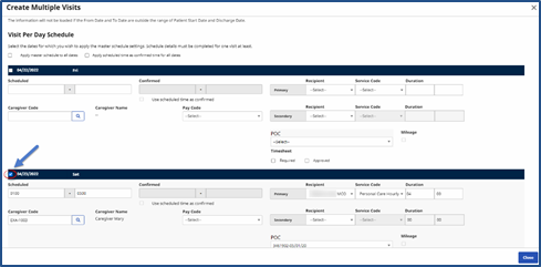 Copy and Create Multiple Visits