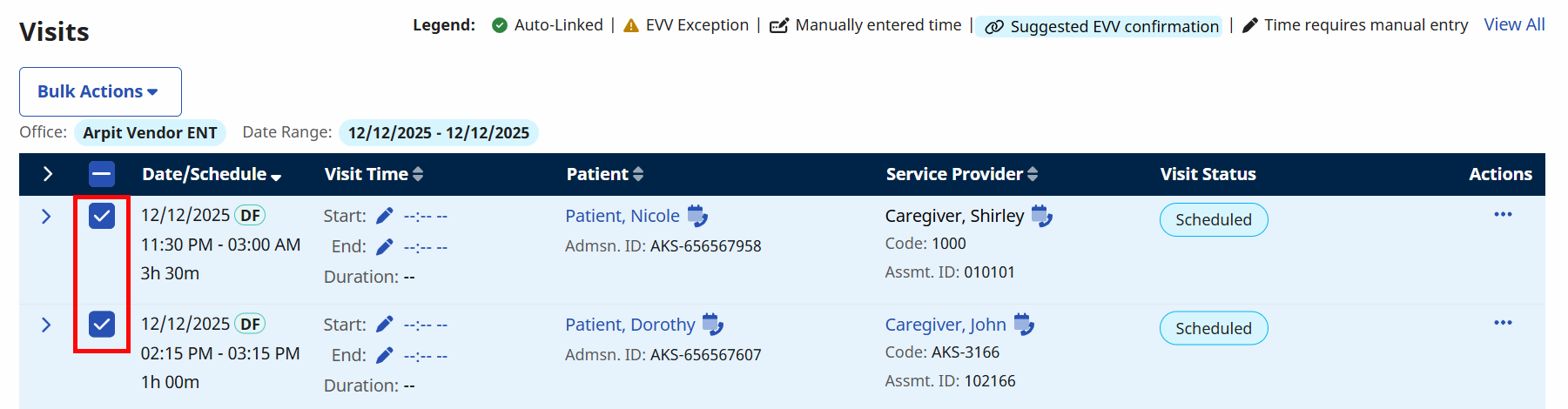 Select the Checkboxes of the Caregivers you would like to message. Select the Checkboxes of the Caregivers you would like to message.