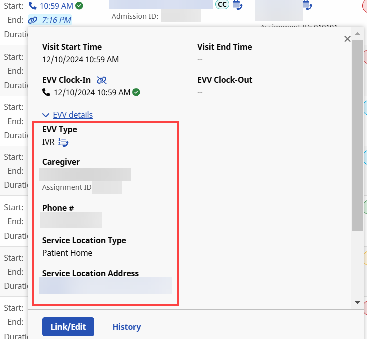 Visit Link/Edit window to link an unlinked visit Visit Link/Edit window to link an unlinked visit