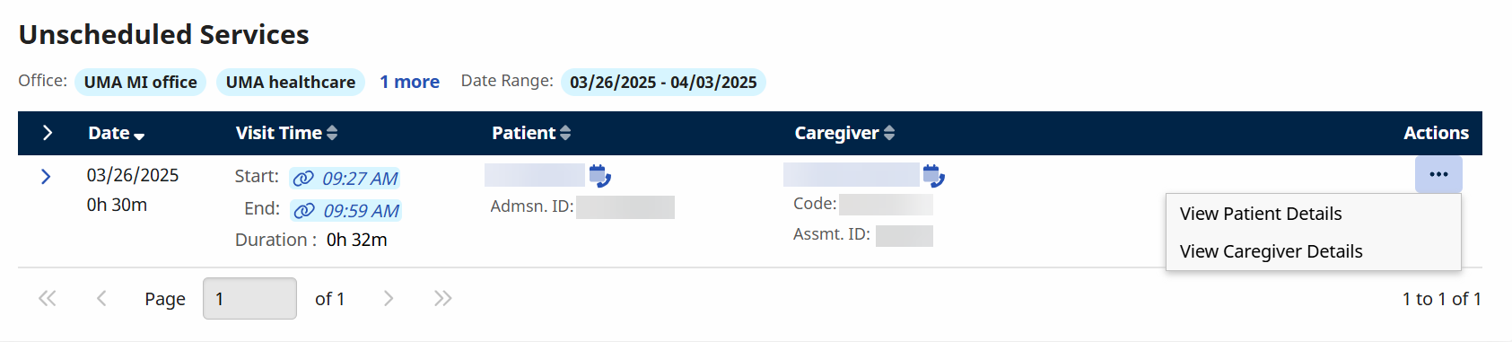 Visit filters on the Visit Maintenance feature Visit filters on the Visit Maintenance feature