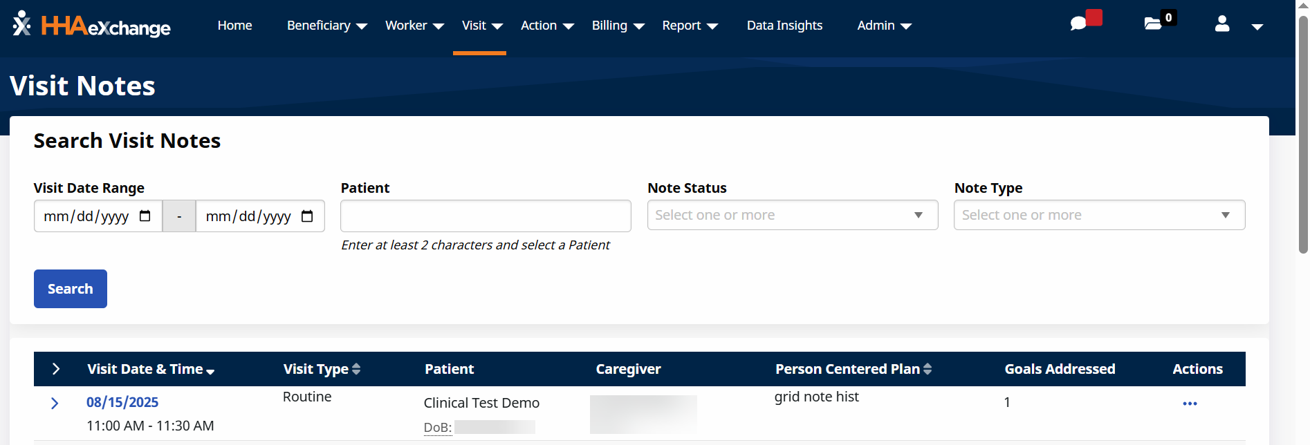 Search for Visit Notes Search for Visit Notes