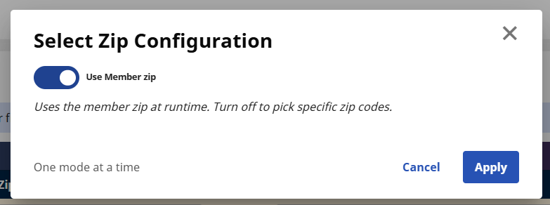 Memeber's Zip Code Configuration