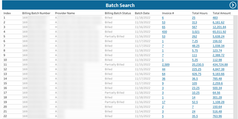 Invoice Search by Batch Results Invoice Search by Batch Results