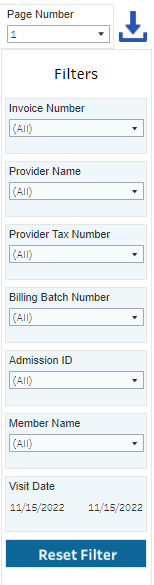Filters Filters for the Invoice Search by Invoice Number function