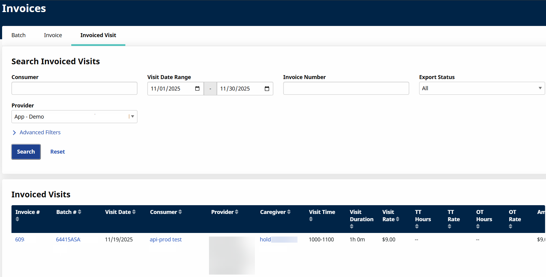 Payer Invoice Search Payer Invoice Search
