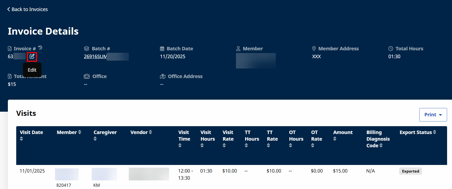Invoice Details Invoice Details window