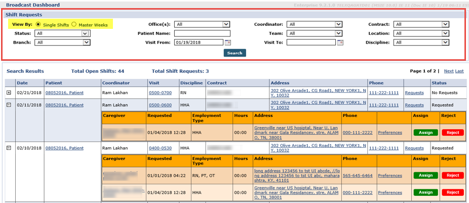 Broadcast Dashboard: Single Shift View