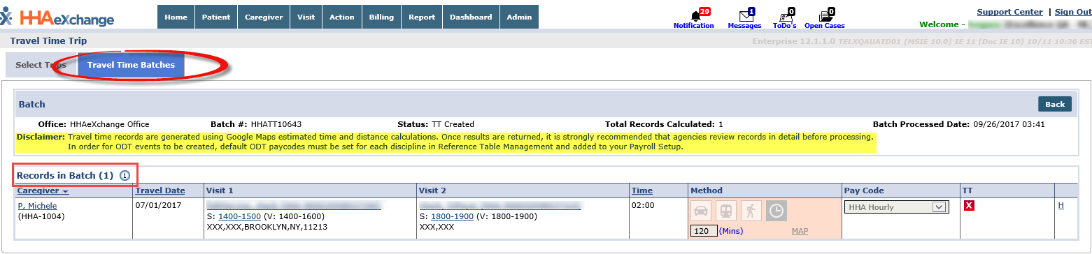 Travel Time Batch