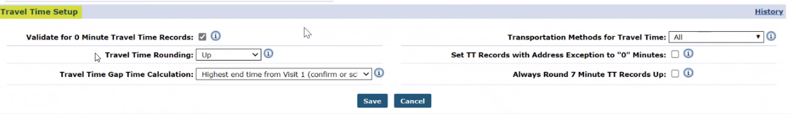 The image shows the Travel Time Setup section in the Edit Office page.