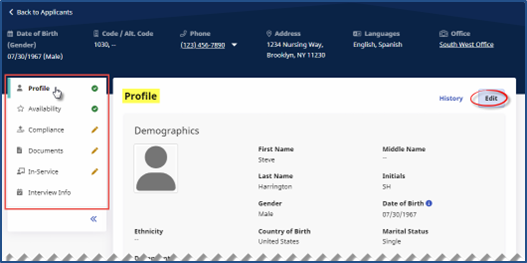 Applicant Profile: Profile Page