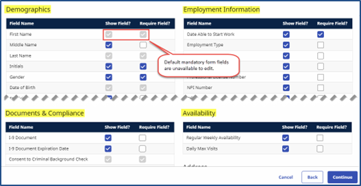 Create New Application Form: Grouped Fields