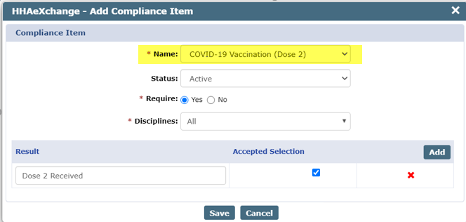 Add the COVID-19 Dose 2 Compliance Item