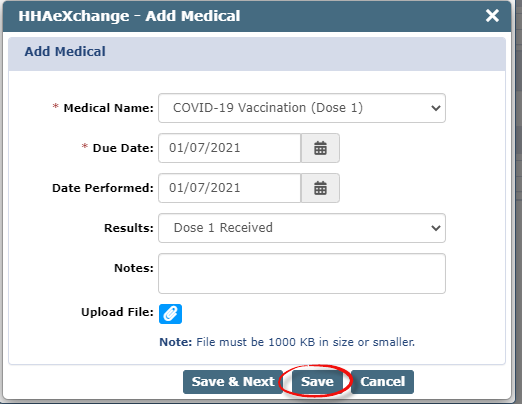 Adding a Medical to the Caregiver Compliance Page