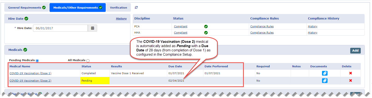 Added Medicals on the Caregiver Compliance Page