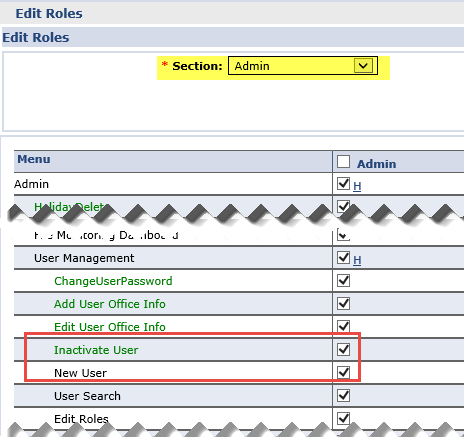 Edit Roles Permissions - Create New User and Inactivate User