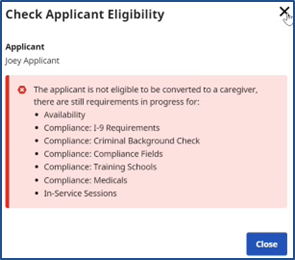 Check Applicant Eligibility Window: In-Progress Requirements