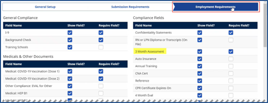 Employment Requirements Tab