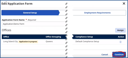 General Setup Section: Click Continue