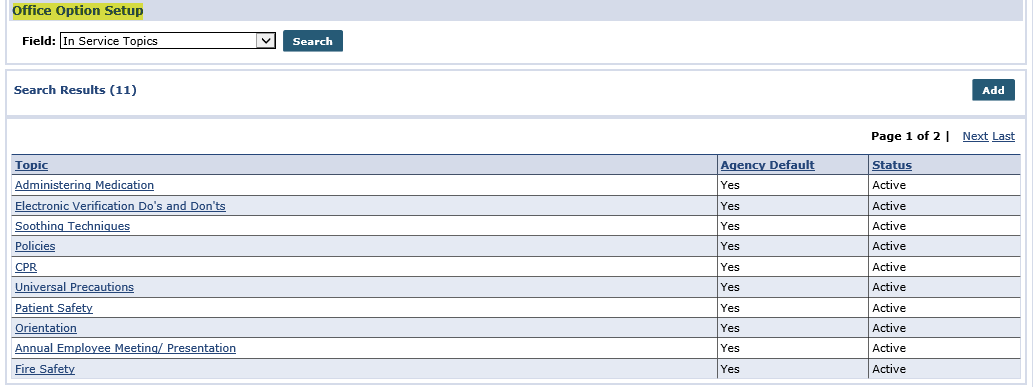 Office Option Setup Section