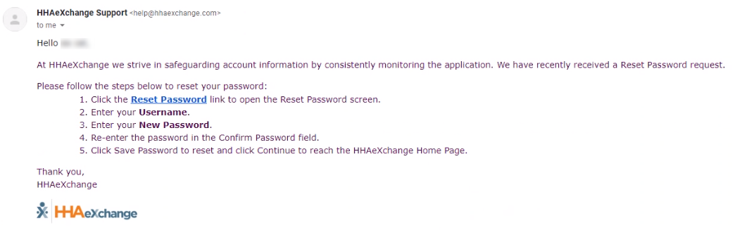 Reset Password Email