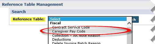 Select Caregiver Pay Code