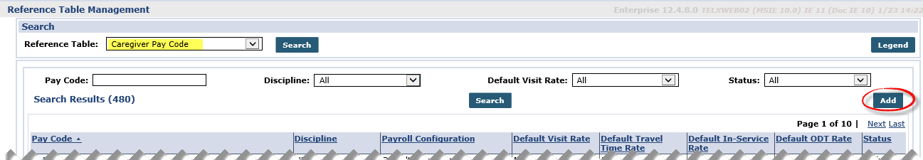 Caregiver Pay Code Table