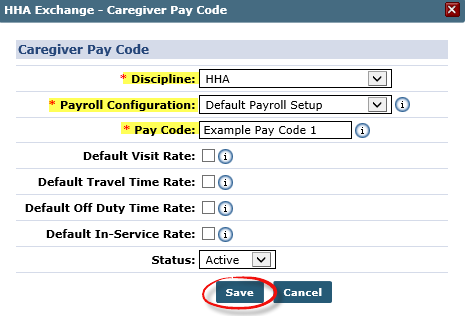 Caregiver Pay Code Window