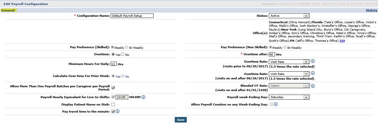 Edit Payroll Configuration: General Section