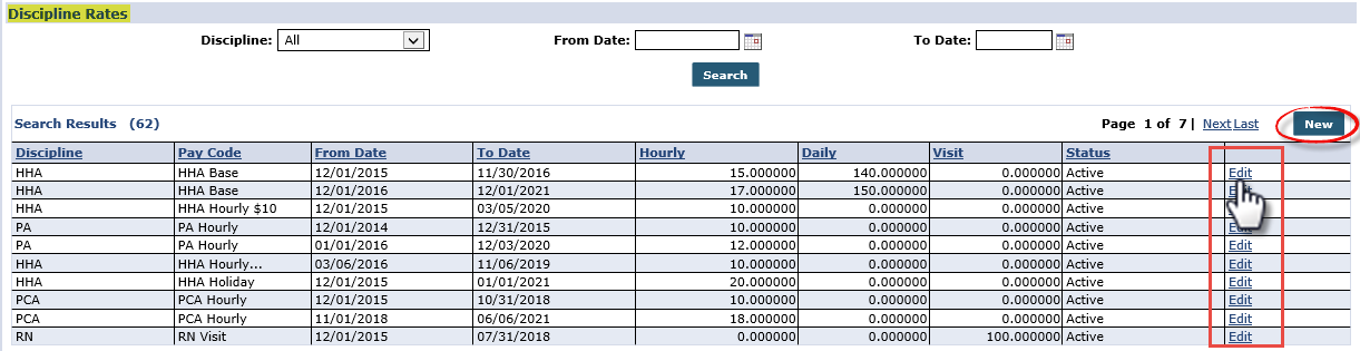 Payroll: Discipline Rates Reference Table