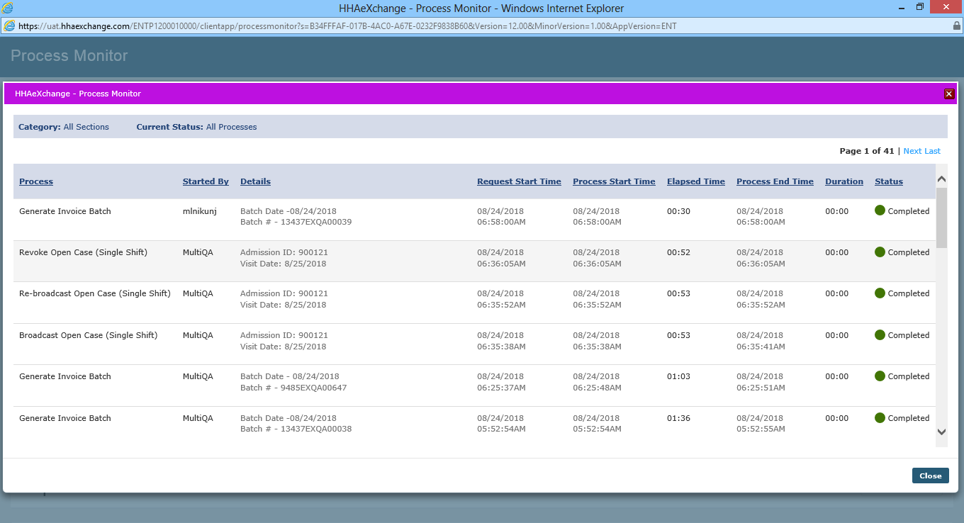 Process Monitor – Completed Processes for All Sections