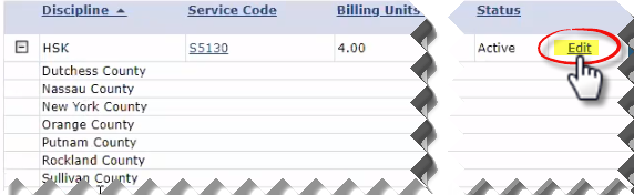 Click Edit link to Update a County Rate