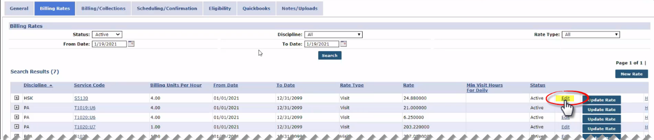 Contract Setup: Billing Rates Tab