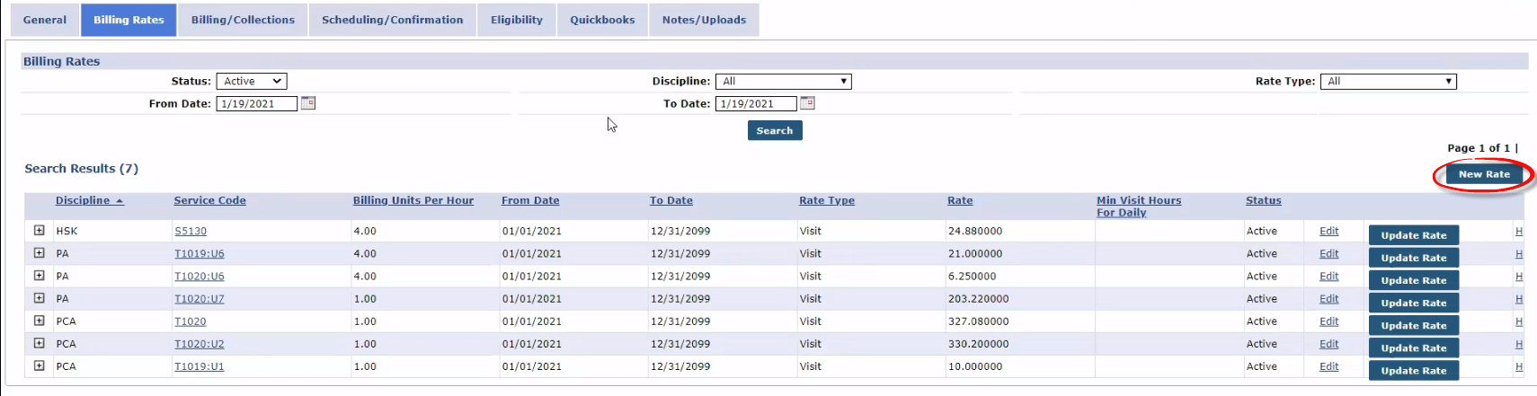 Contract Setup: Billing Rates: Adding a New Rate